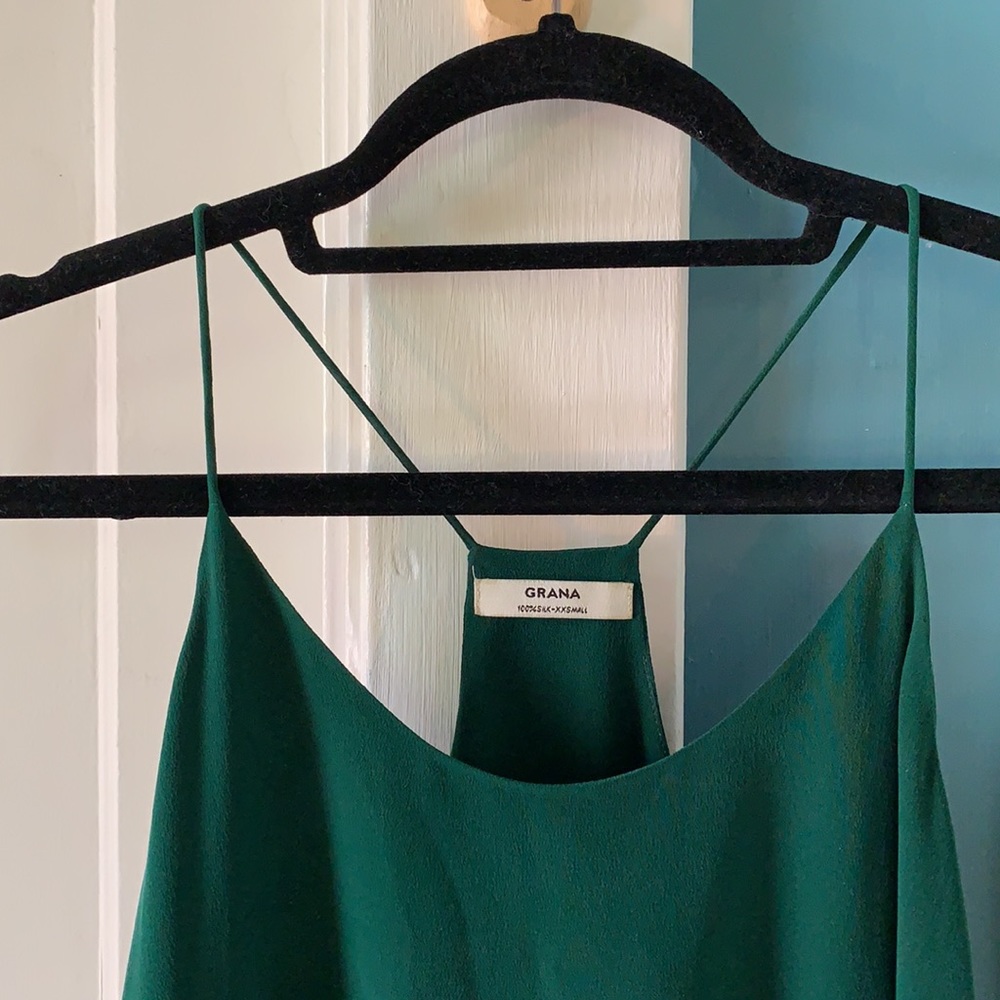 āļø GRANA Luxury Lounge Silk Racerback Trapeze Slip Dress, Emerald, XXS - Picture 5 of 7